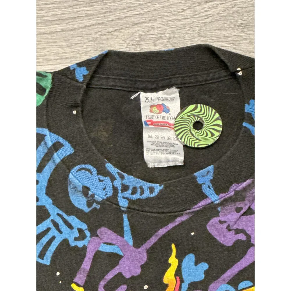 1992 Grateful Dead Skeleton Dead Space AOP‎ Black FOTL T-Shirt XL